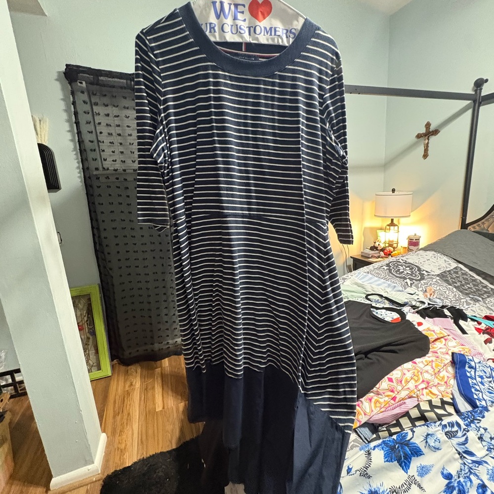 Tommy Hilfiger Navy and White Striped Maxi Dress